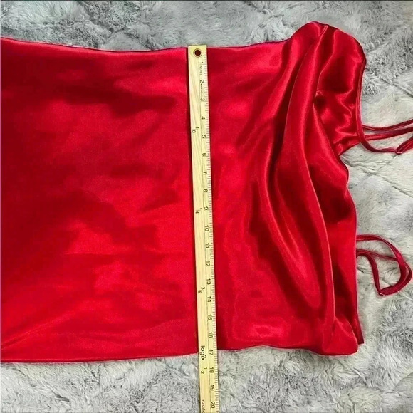 VTG 90s Bebe Red Satin Midi Slip Dress M Spaghetti Straps Cowl Neck Lingerie - Picture 9 of 13